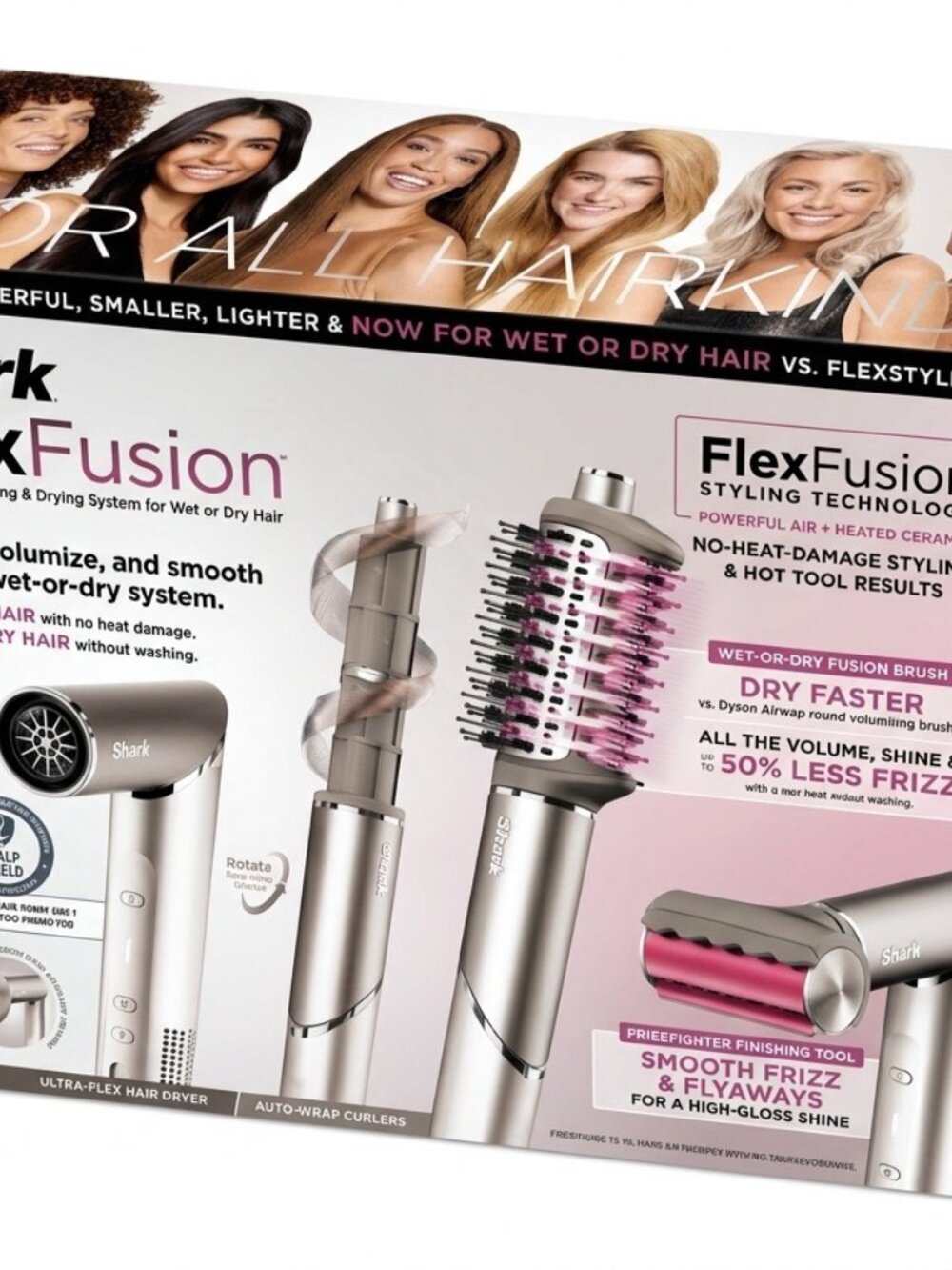 Shark FlexFusion Hair Dryer Fusion Hair Brush Diffuser Ceramic Air Styler HD642